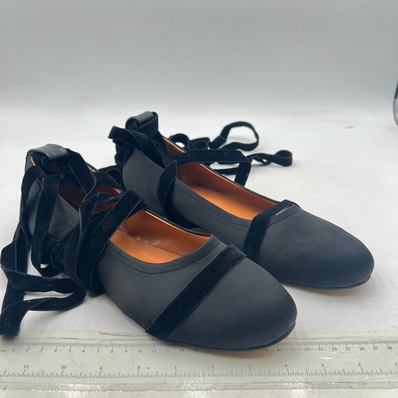 miss left Black Lovely Round Toe Satin Ballet Flats Strappy Ankle Strap Shoes - Picture 4 of 8